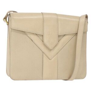Authentic SAINT LAURENT Shoulder Bag Leather Beige Gold